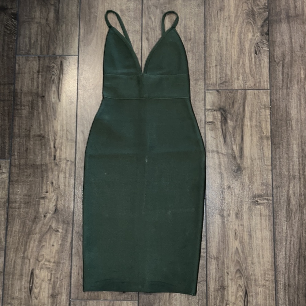 Femme XS Olive Army Green Bandage Dress Midi Mini Bodycon